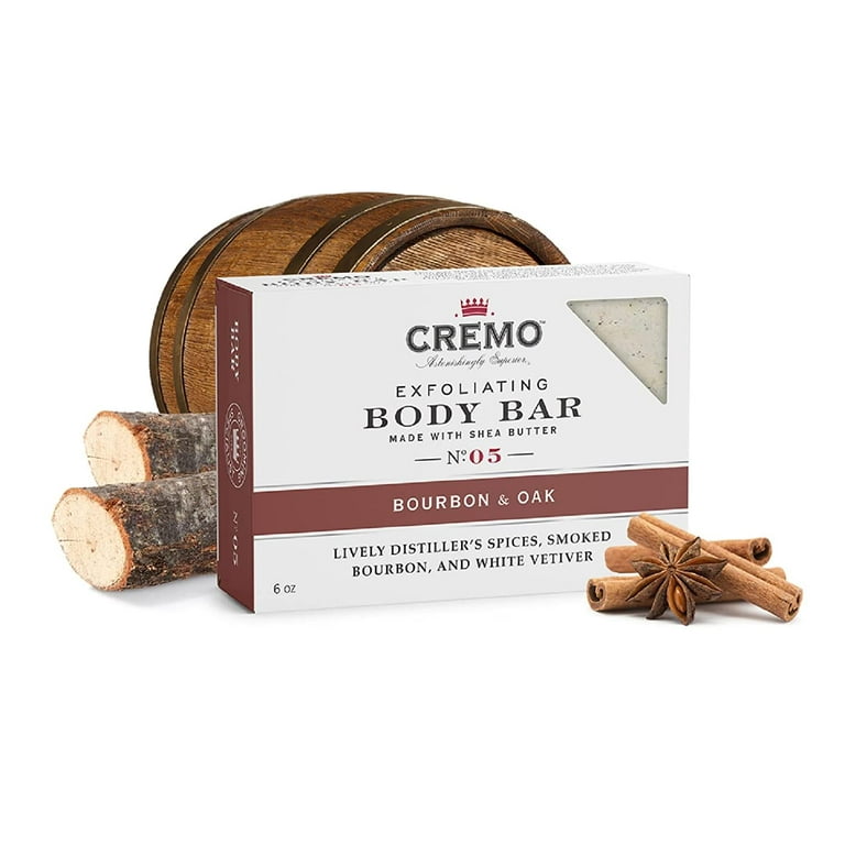 Cremo Exfoliating Body Bar with Shea Butter, Bourbon & Oak, 6 oz. Pack of 3