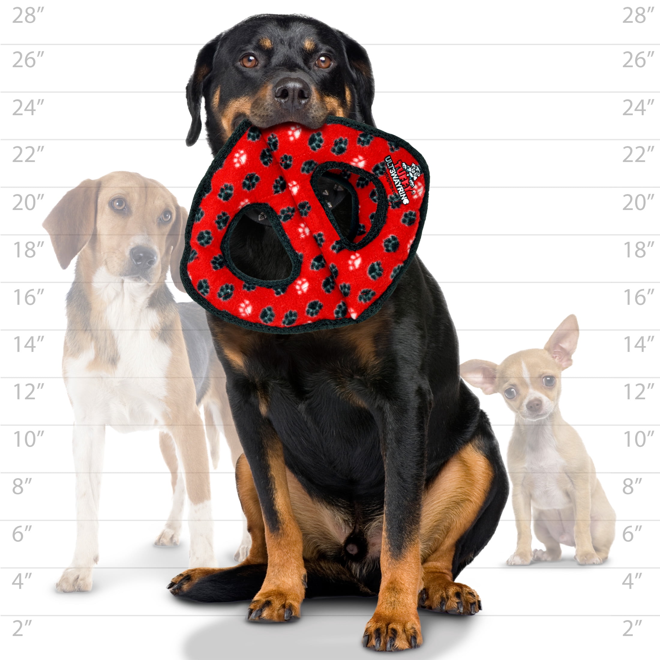 Tuffy Ultimate 3WayRing Red Paw Durable Squeaky Plush Dog Toy