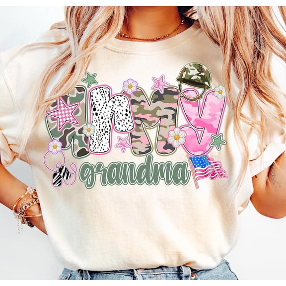 Army Grandma T-Shirt, Patriotic Military Camo Tee, Soldier Family Support Shirt for Grandma, USA Pride