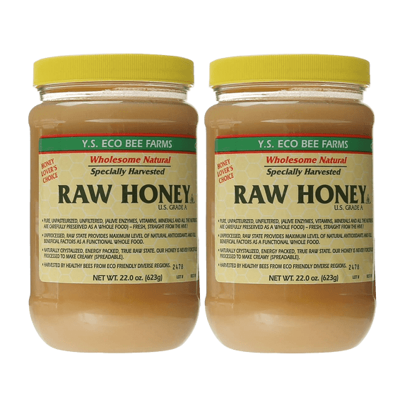Y.S. Bee Farms Organic Honey Raw Unfiltered - 22 oz 2 Pack - U.S. Grade A Raw Honey, Packed by ILIOS