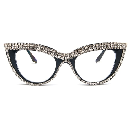 REAVEE 1pc Rhinestone Cat Eye Fake Glasses Non-Prescription Women Vintage Thick Frame Glasses Diamond Eyewear