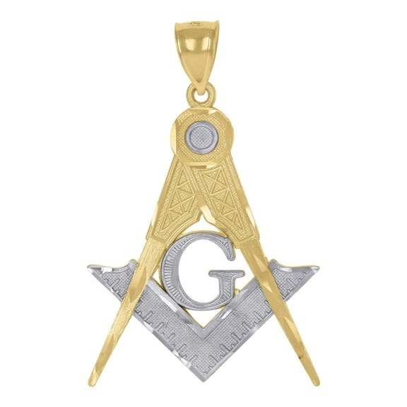 10k Gold Two-Tone Textured Mens Masonic Religious Charm Pendant