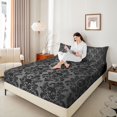 thumbnail image 3 of Homewish Halloween Skull Damask Bed Sheets,Halloween Themed Full Size Sheets,Black Gray,4 Pieces,1 Flat Sheet, 1 Fitted Sheet and 2 Pillowcases, 3 of 6