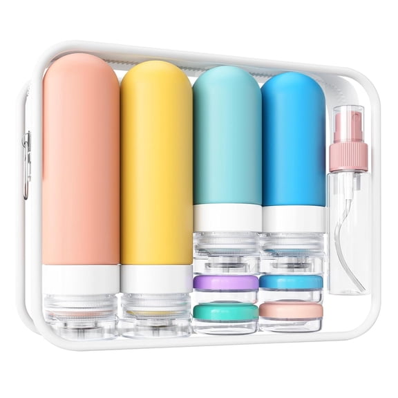 HonorHut Travel Silicone Bottles Set Portable Refillable Travel Essentials with Toiletry Bag LeakProof Squeezable Toiletry Containers Accessories Colorful