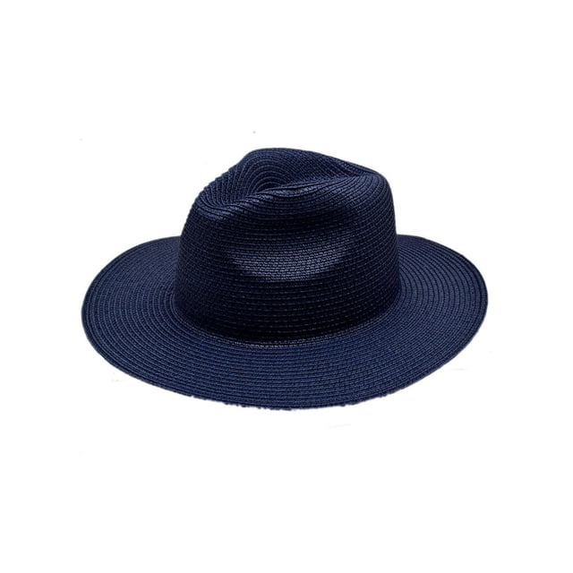 Top Headwear Floppy Brim Paper Braid Fedora Panama Hat - Navy