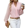 thumbnail image 4 of QAFOPEH Women Notched V Neck Lace Long Sleeve Solid Color Work Office Chiffon Shirt, 4 of 7