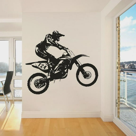 Dirt Bike Motocross Wall Decal Motorbike Cool Style Window Vinyl Stickers Teens Bedroom Man Cave Club Home Decor Wallpaper 28x31cm