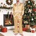 thumbnail image 5 of Holzkary Christmas Matching Family Satin Pajama Set,Contrast Trim Lapel Button Down Long Sleeve Top & Long Pants Jammies Set,2-Piece Soft Loungewear Family Xmas Holiday Nightwear Khaki L, 5 of 5