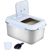 20Lbs Airtight Rice Container with Flip Lid, Stainless Steel Food Storage Container with Date Tracker, Measuring Cup and Spoon, 10L Portable Kitchen Pantry Bin for Flour Grain Sugar - Silver