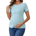 thumbnail image 1 of Camisetas de maternidad de punto acanalado de manga corta para mujeres, Día de la Madre, para lactancia, cruce, talla X-Large, color azul, 1 of 6