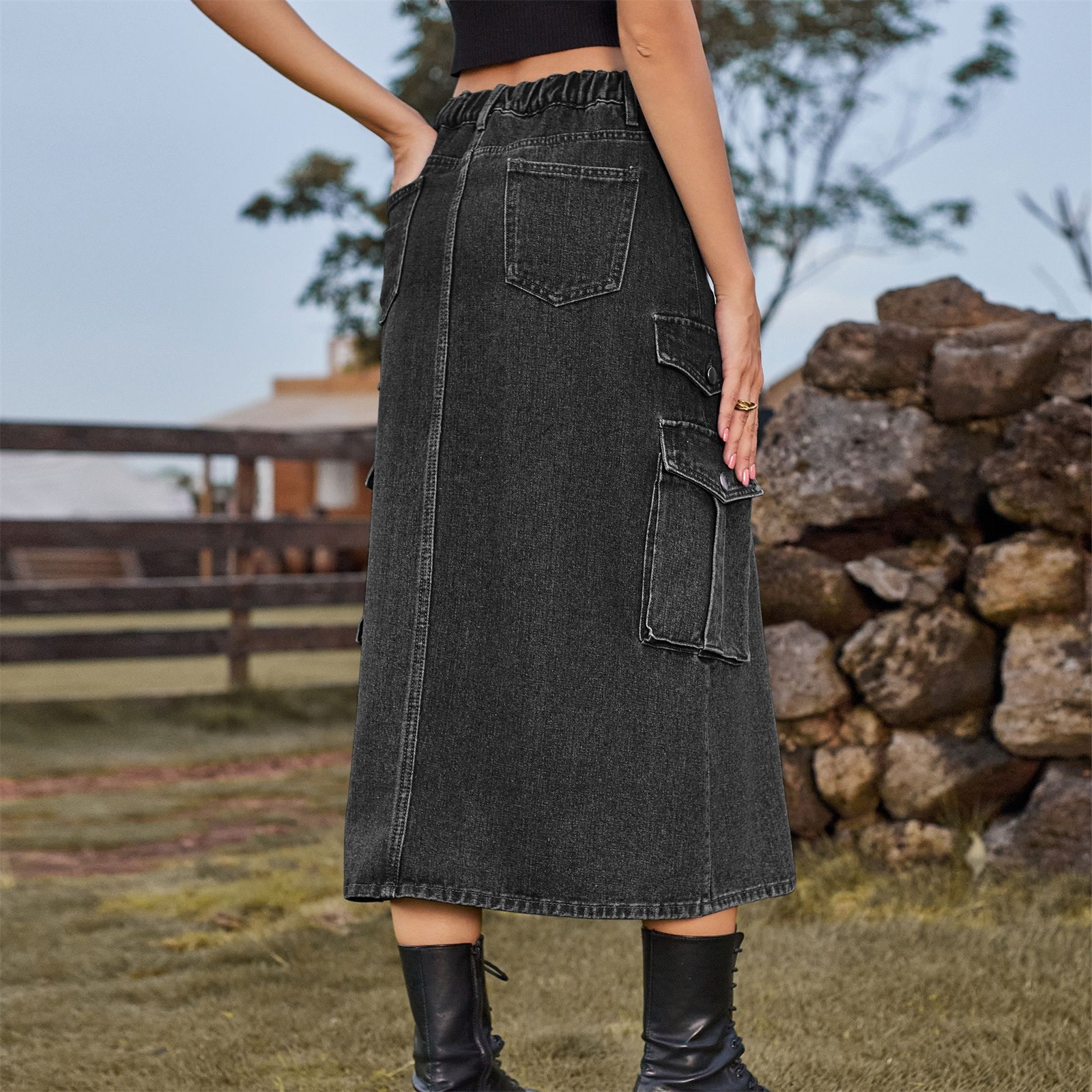 Women Cargo Skirts Y2k Cargo Long Skirt High Waisted Vintage