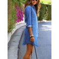 thumbnail image 3 of Jxzom Womens Denim Shirt Dress, Long Sleeve Denim Blouse Dress Button Down Casual Loose Jeans Tops with Pockets, 3 of 6