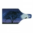thumbnail image 1 of Night Cutting Board, Romantic Composition with Full Moon Sky Tree Man and Woman in Love Hugging, Decorative Tempered Glass Cutting and Serving Board, Wine Bottle Shape, Black Blue White, by Ambesonne, 1 of 1