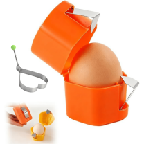 Egg Shell Opener, 2026 Upgraded Egg Opener for Hard Boiled Eggs, Egg Peeler Separator for Raw Eggs Cracker Tool Cutter Kitchen Gadgets with Love Egg Fryer (Orange, 1 Set)