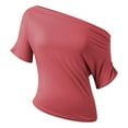 thumbnail image 4 of YUDTA Off The Shoulder Tops for Women Short Sleeve Asymmetrical Neck Trendy Summer T Shirts Sexy Cute Going Out Pullover Tops Solid Casual Blouse, 4 of 7