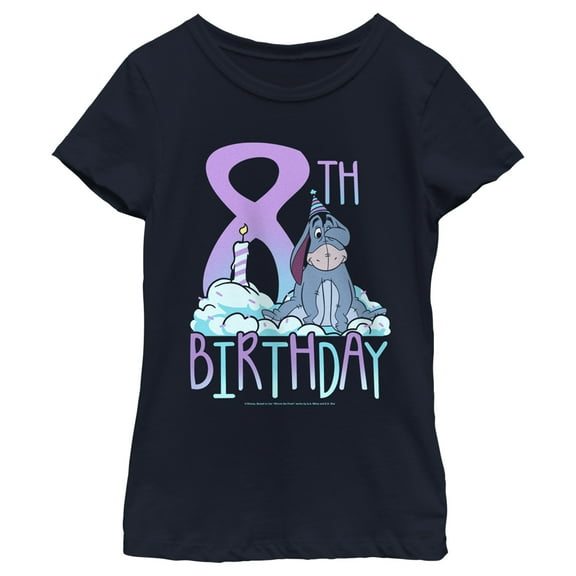 Girl's Winnie the Pooh Eeyore 8th Birthday Graphic Tee Navy Blue Medium