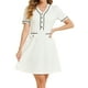 thumbnail image 1 of Vestido evasé texturizado Allegra K manga corta media tapeta cuello en V blanco L, 1 of 5