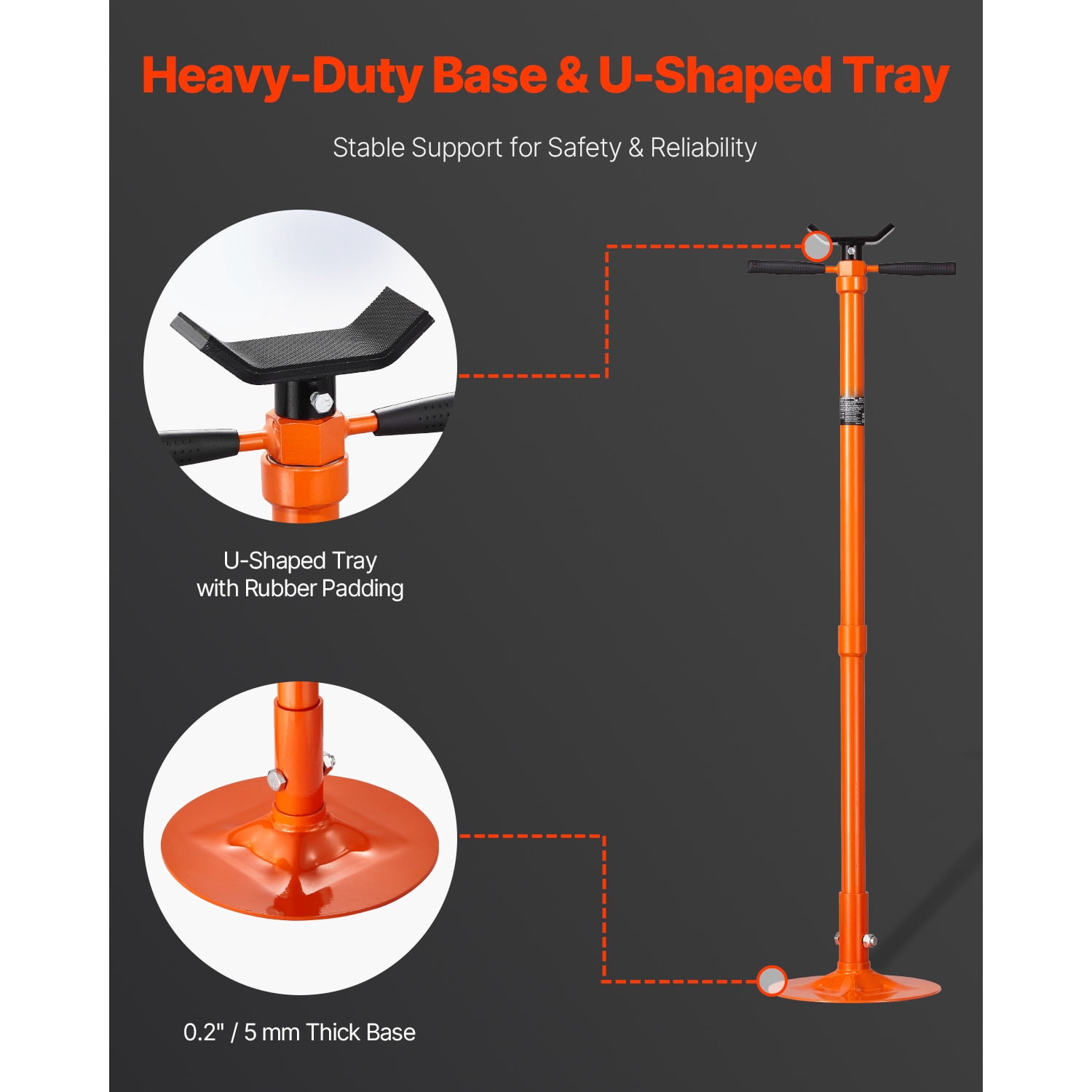 KFFKFF Support Stand for Underhoist, Capable of Holding 3/4 Ton, Adjustable Height from 52.8 to 76 inches, Equipped with Self-Locking Threaded Screw, Comes with Bearing Mounted Spin Handle Pole Jack