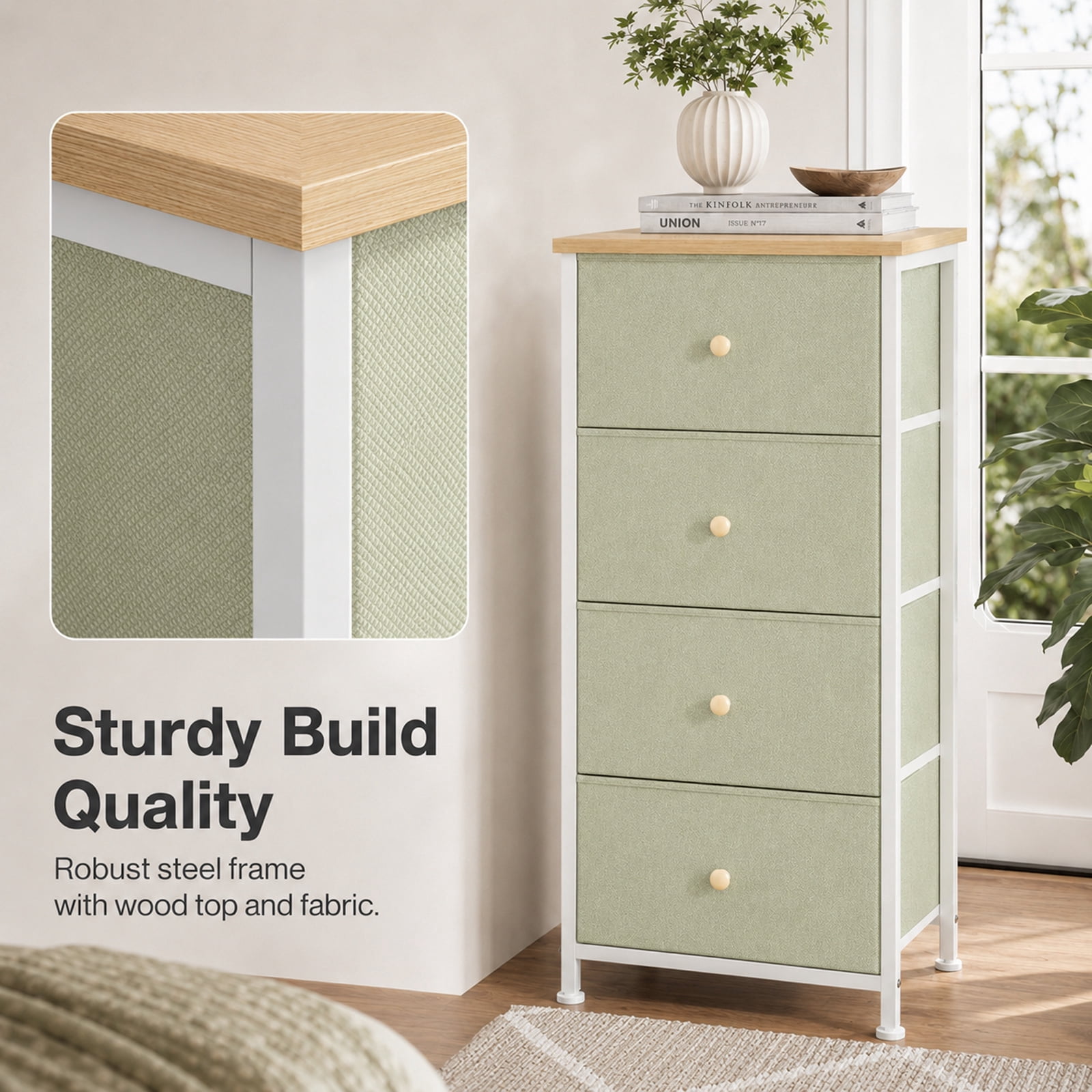 Alvantor Dresser Nightstand for Bedroom, 4-Drawer Fabric Dresser Storage Tower, Space-saving tower, Bedroom or closet use, Chest of drawers for small spaces