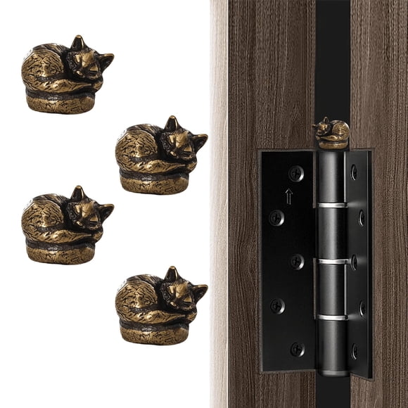 WLHYHH Set de 4 remates decorativos de bisagra para puerta con gato, bronce