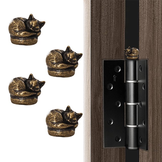 WLHYHH Set de 4 remates decorativos de bisagra para puerta con gato, bronce
