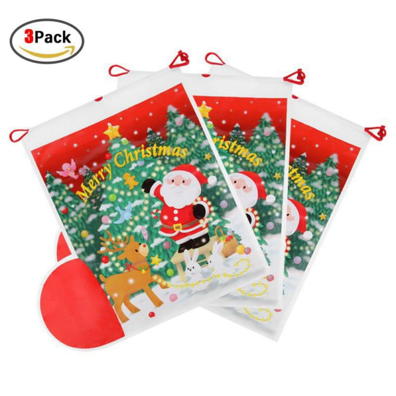 3/6/12Pcs Christmas Wrapping Bag Drawstring Ribbon Celebrate Holiday