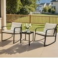 thumbnail image 3 of Devoko 3 Pieces Rocking Patio Furniture Sets Outdoor Rocking Chair PE Rattan Bistro Rocker Conversation Sets with Coffee Table for Garden, Beige, 3 of 8