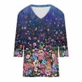 thumbnail image 4 of Women T-Shirts 3/4 Sleeve Flower Printed V-Neck Comfortable Casual Fashion T-Shirt Simple Outdoor Steetwear Ladies Dailywear, 4 of 5