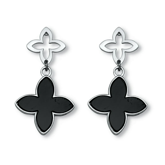 Genuine Black Mother of Pearl Stainless Steel Clover Earrings