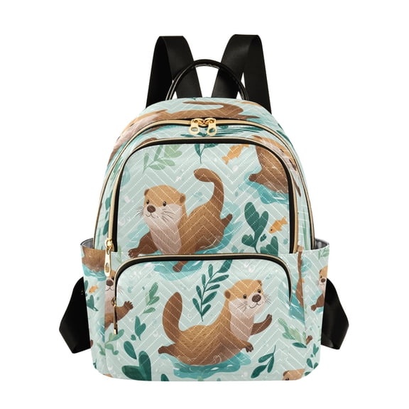 Otter Swimming with Leaves Quilted Backpack Fashion Daypack Commuter Bag for Women 8.5 L