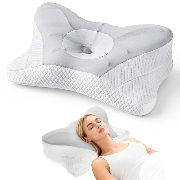 CONCETTA Cervical Pillow for Neck and Shoulder Pain Relief, Ergonomic Memory Foam Bed Pillow with Breathable Hollow Design for Side, Back, and Stomach Sleepers,King,Grey