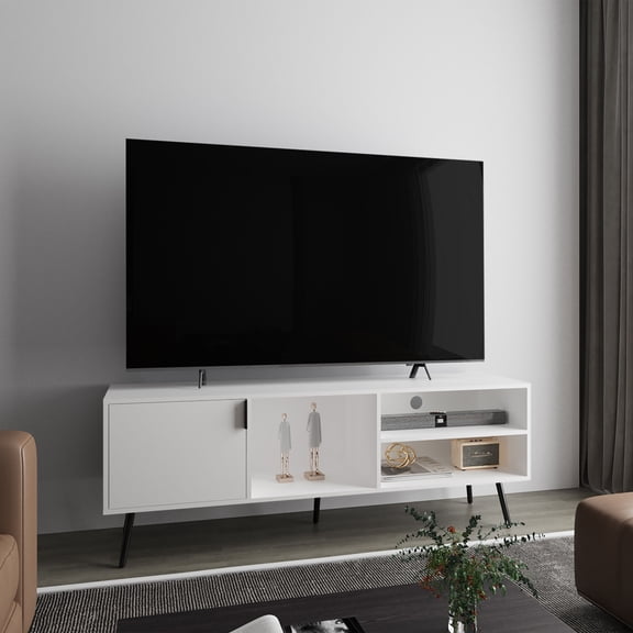 Newboti Furniture TV Stand, 1 Door, 3 Shelves, White BN.0994