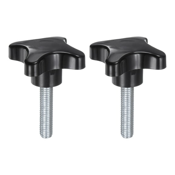 2 Pieces Star Knobs M10 x 40mm Plastic 4-Star Stud Knob Hand Tightening Clamping Screw Handle Black