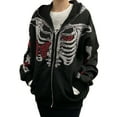thumbnail image 6 of Qiylii Female Coat, Rhinestones Skull Butterfly Skeleton Print Long Sleeve Hooded Jacket for Spring Fall, S/M/L/XL, 6 of 9