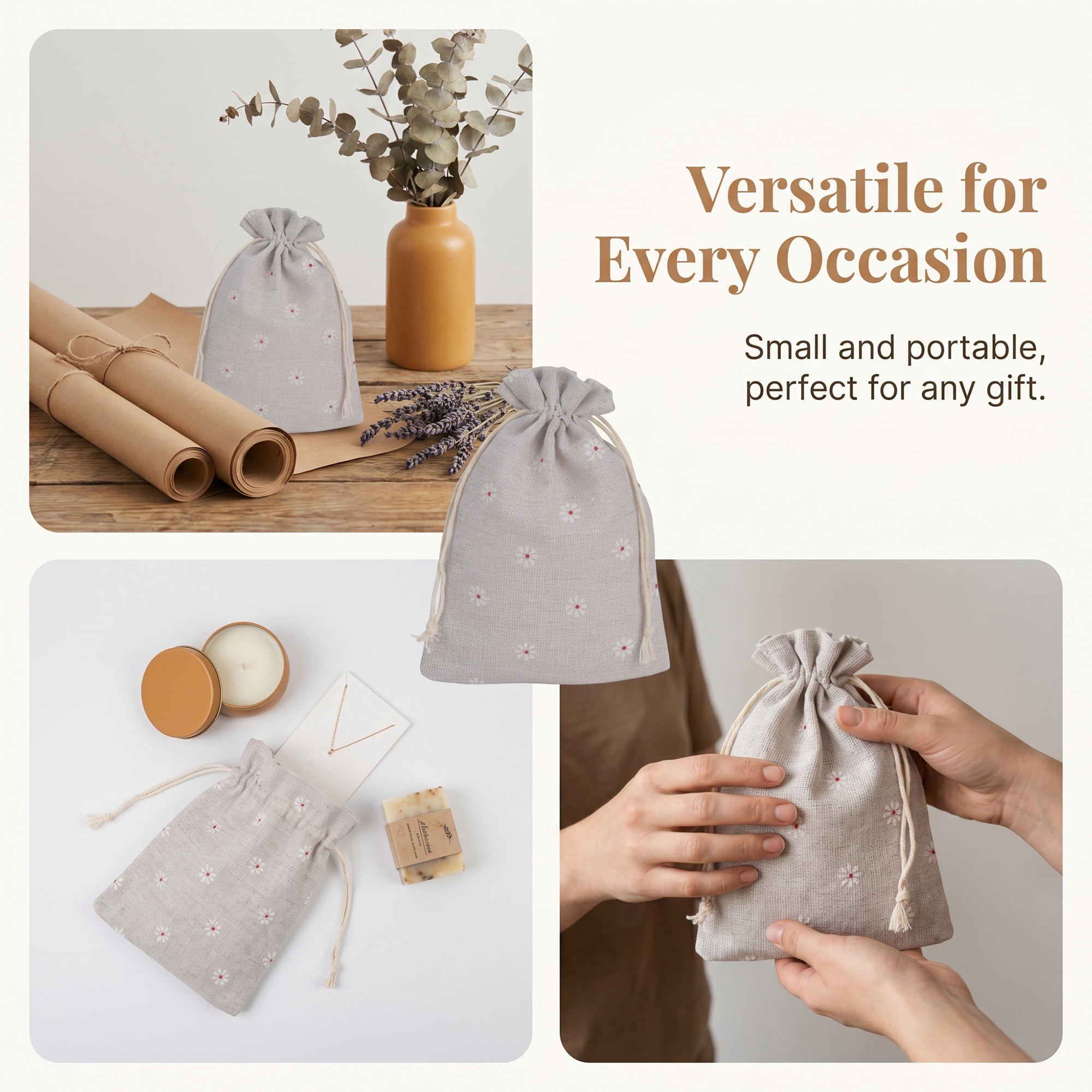 Unique Bargains Stylish Drawstring Gift Bags with Handles for Occasions White 5.1" x 7.1"
