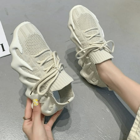 

Women‘s Knitted Octopus Sneakers Lightweight Low Top Lace Up Sports Shoes Anti-slip Running Shoes