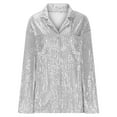 thumbnail image 5 of HongQid Womens Sequins Long Sleeve Collared Shirt Button Down Open Front Shirt Loose Blouses Shirts Tops, 5 of 6