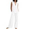 thumbnail image 4 of Cagogo Women's 2 Piece V Neck Sleeveless Shirt Wide Leg Pants Set Casual Solid Boho Vacation Outfits Loose Two Piece Lounge Matching Sets Tracksuits Travel Resort Wear Clothes, White XL, 4 of 9