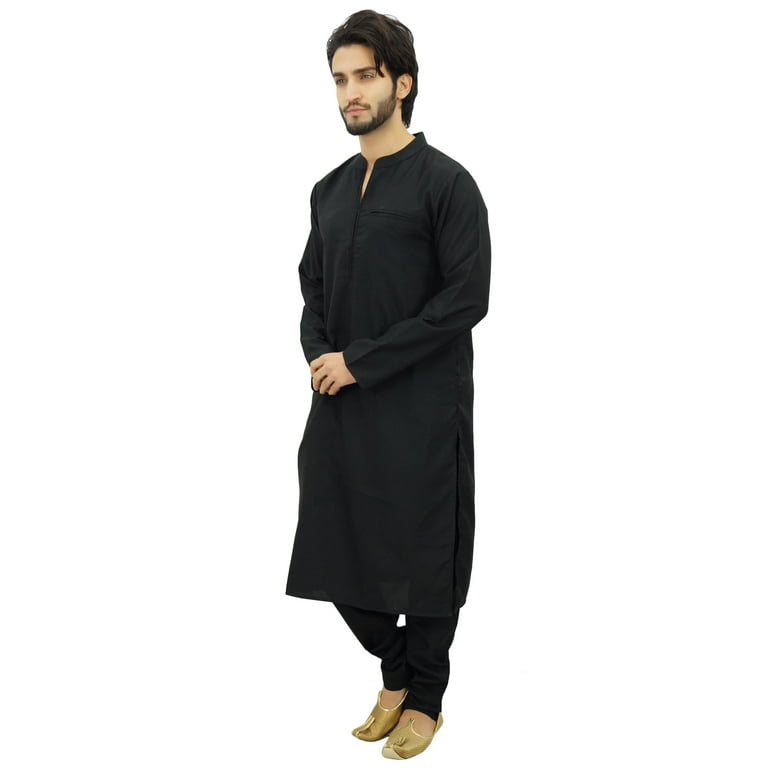 Atasi Men s Black Kurta Pyjama Set Ethnic Tunic Punjabi Long Shirt