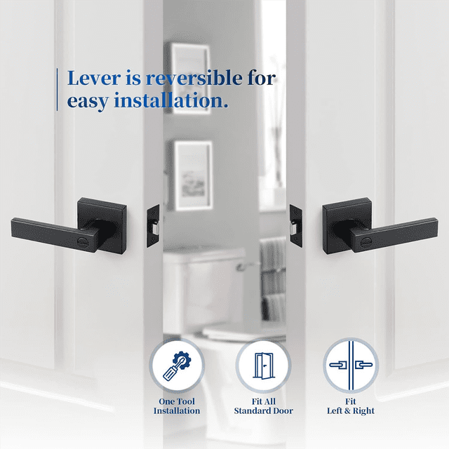 Levier de Porte Robuste Serrure de Porte Poignée de Porte Carrée Leviers de Porte de Confidentialité pour Chambre et Salle de Bain Poignées Intérieures Sans Clé