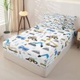 thumbnail image 2 of Castle Fairy Cartoon Construction Truck Zipper Twin Comforter Sets with Fitted Sheet and 2 Pillowcases,Cute Mountain Traffic Light Zipper Bedding Set for Bedroom,Blue Yellow,4-Piece,Reversible, 2 of 6