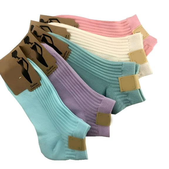 TELOLY 5 Pairs 100% Cotton Socks Women Men Female 1 Set Lot Color Pack Candy Color Ladies Sock Solid Color Invisible Female Sock Unisex Men 5 Pairs