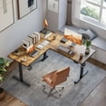thumbnail image 2 of 55.1 Inch L-Shaped Standing Desk, Large Electric Height Adjustable Ergonomic Home Office Computer Desk with Cable Management, Corner Desk for Home & Office Workstations, Rustic Brown, 2 of 8