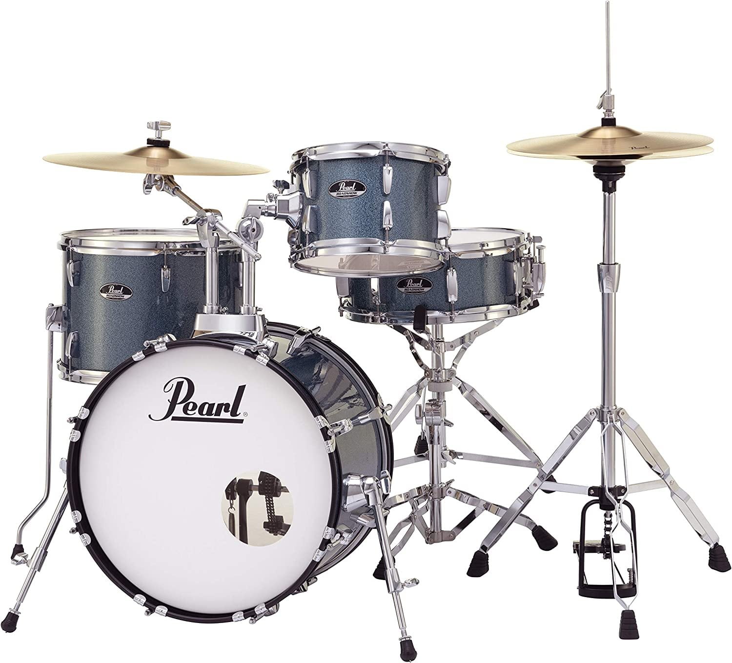 Pearl Roadshow Complete 4-Piece Drum Set w/ 18" Bass Drum, Hardware & Cymbals - Aqua Blue Glitter