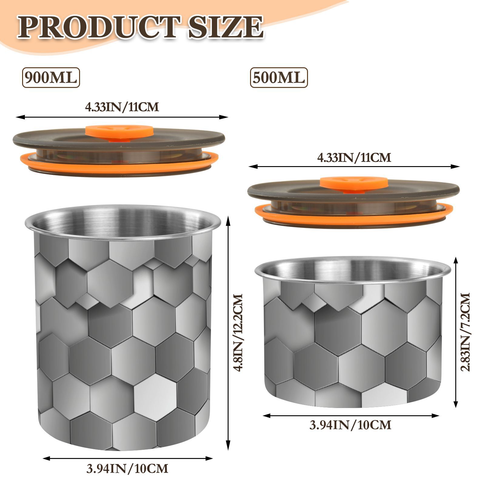 Geometric 3d Hexagon Honeycomb Airtight Coffee Bean Canister 30oz Food Storage Containers with Lids For Gournd, Tea, Sugar, Flour, Rice, Cereal, Candy Cookie Jar