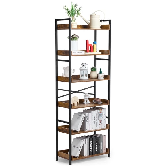 VEVOR Metal Bookshelf, 6-Tier Industrial Bookshelf, Tall Wide Rustic Vintage Storage Bookcase with Open Shelves, Freestanding Display Shelving Unit Storage Rack, for Living room, Bedroom & Office