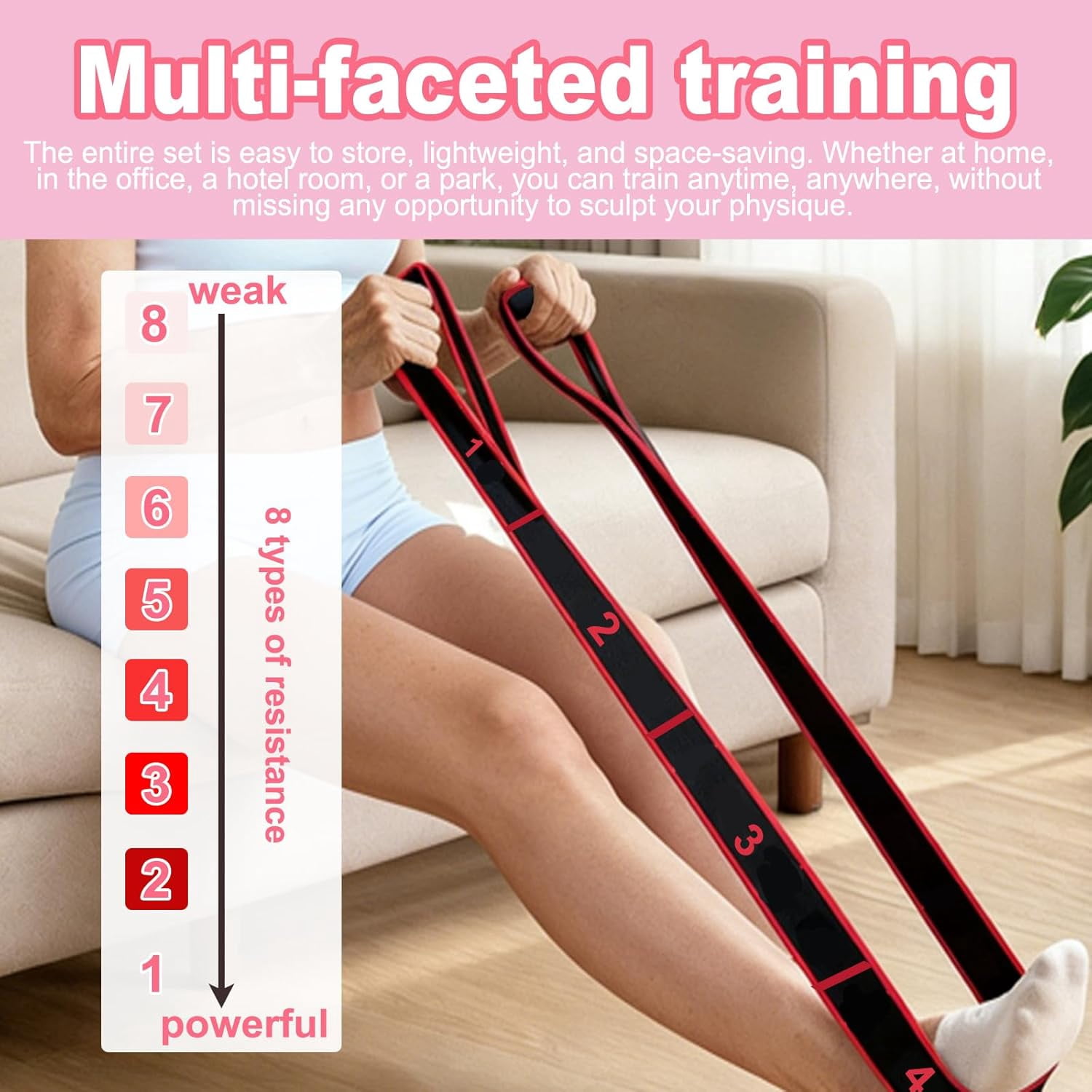 Numbered Resistance Band 5-Pack, Numbered 8-Section Elastic Stretch Bands for Yoga, Pilates, Stretching, Glutes, Full Body Workout