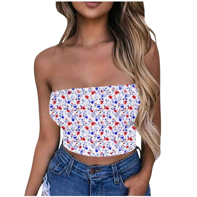 Tube Top for Women, Sleeveless Strapless Solid Color Polyester Top with Elastic Band, Regular Length, Purple L