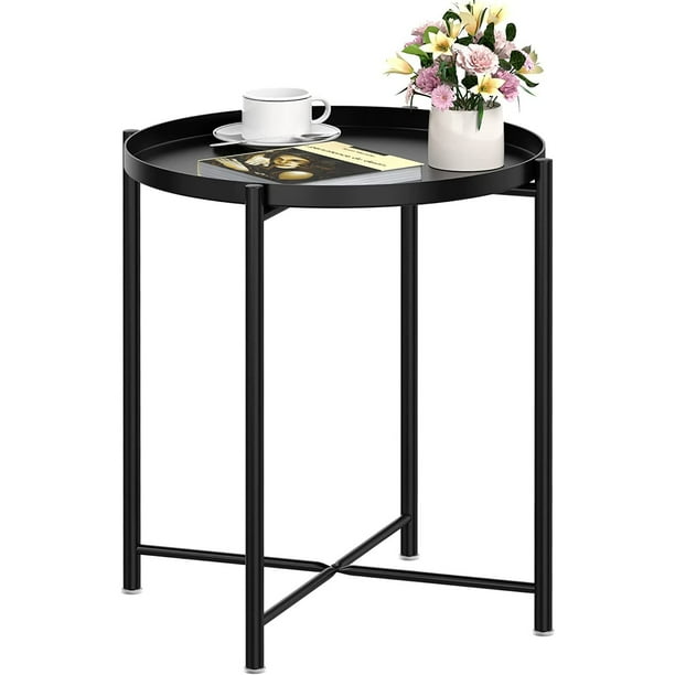 Tray End Table,Round Accent Coffee Side Table,Outdoor Metal Small Side