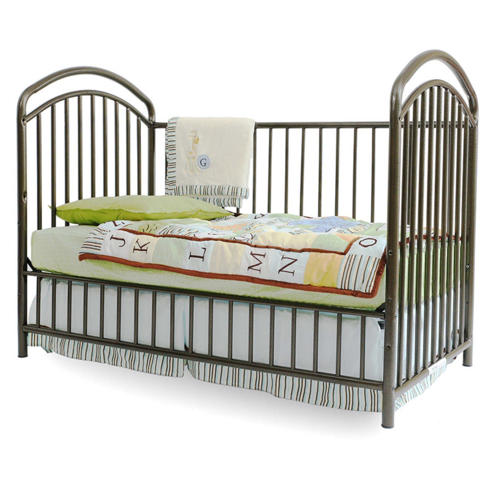 LA Baby Mariposa 3 in 1  Full Sized Metal Crib, Pewter